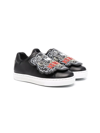 Kenzo Kid's Tiger Leather Low-top Sneakers, Toddler/kids In Blk/white