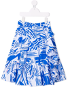 Msgm Abstract-print Midi Skirt In Blue