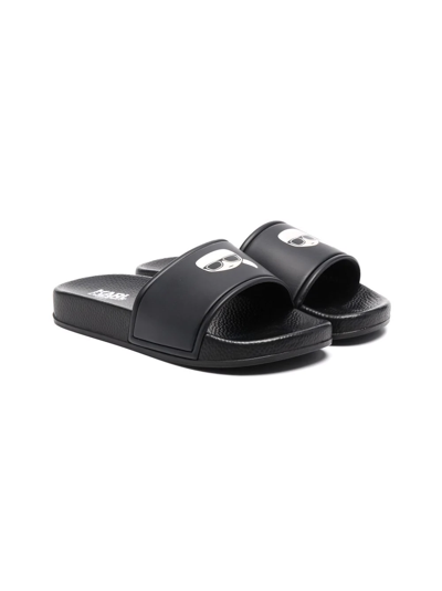 Karl Lagerfeld Kids' Karl-print Slip-on Sandals In Black