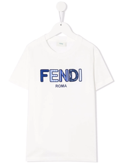 Fendi Kids' Logo-patch Shortsleeved T-shirt In White
