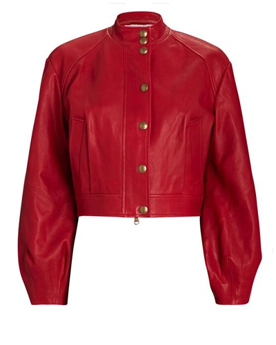 Veronica Beard Nimah Leather Bomber Jacket In Red