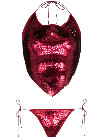 Oseree Oséree Bandana Sequin Embellished Bikini Set In Red