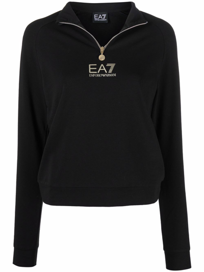 Ea7 Logo Cotton Sweatshirt In Black