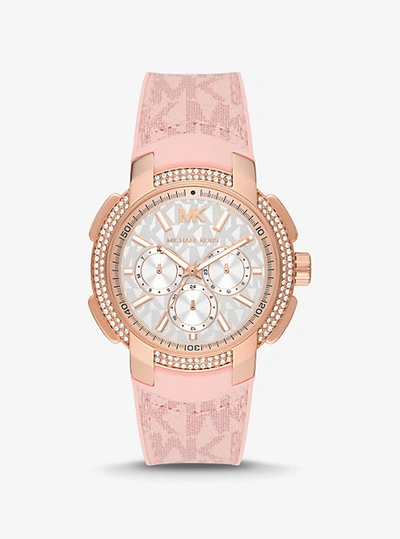 Michael Kors Oversized Sydney Pavé Rose Gold-tone And Logo Watch In Pink