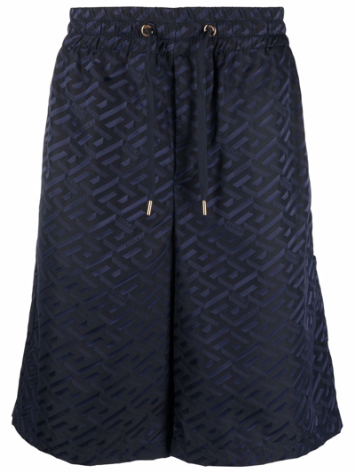 Versace Greca-print Bermuda Shorts In Blue