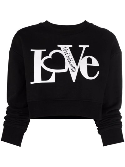 Love Moschino Logo-printed Cropped Sweatshirt In Black