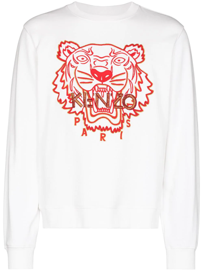 Kenzo Year Of The Tiger Embroidered Logo Organic Cotton Sweatshirt In White