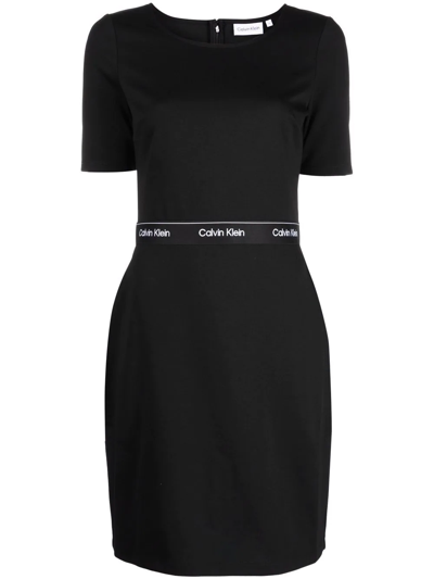 Calvin Klein Logo-waistband Bodycon Dress In Schwarz