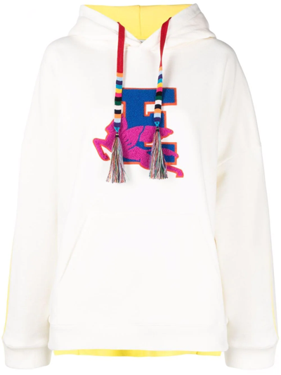 Etro Colour-block Embroidered Logo Hoodie In White