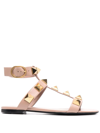 Valentino Garavani Taupe Leather Roman Stud Flat Sandals In Pink,beige