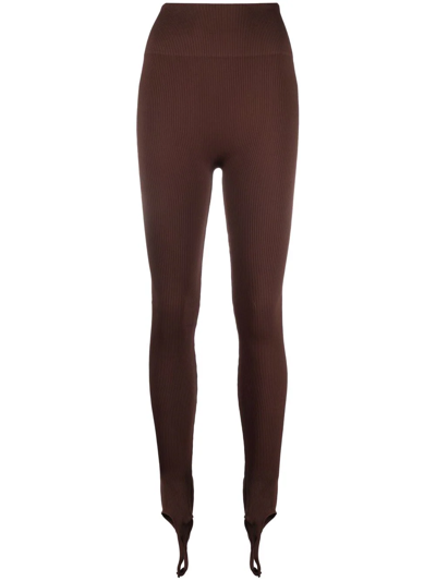 Andreädamo Brown Ribbed Open Toe Leggings In Nude