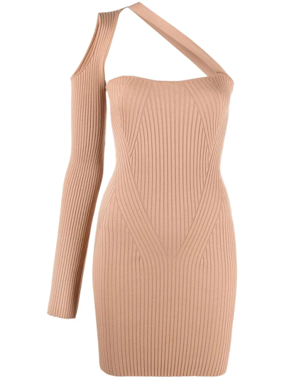 Andreädamo Andreādamo Ribbed Knit Asymmetrical Mono Shoulder Dress Clothing In Beige