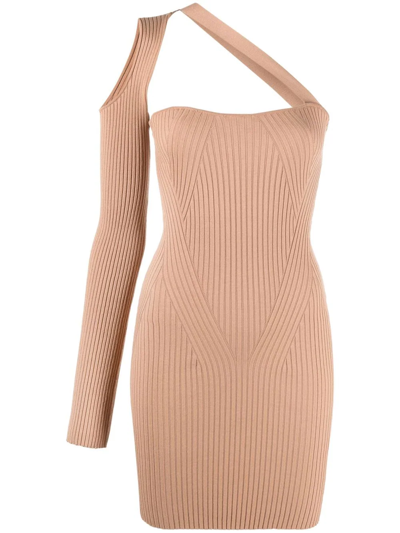 Andreädamo Andreadamo Ribbed-knit Asymmetrical Mono Shoulder Dress In Multi