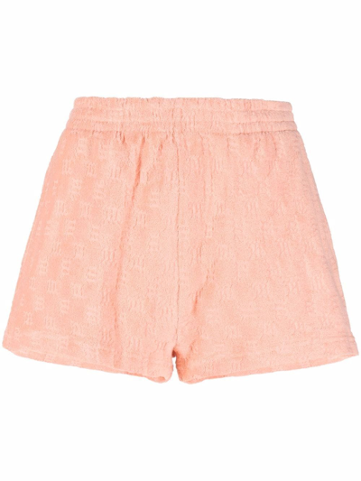 Misbhv Monogram-pattern High-rise Cotton-blend Towelling Shorts In Peach