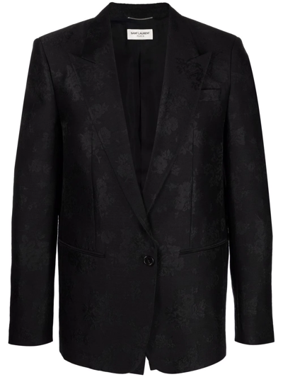 Saint Laurent Single-breasted Floral-jacquard Suit Jacket In Black