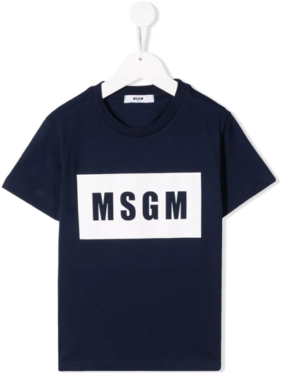 Msgm Kids' Logo-print Cotton T-shirt In Blue