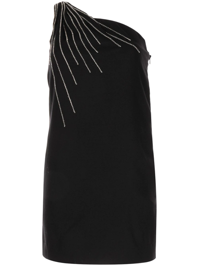 Pre-owned Saint Laurent 2010s Bead-embellished Asymmetric Wool Dress In Black