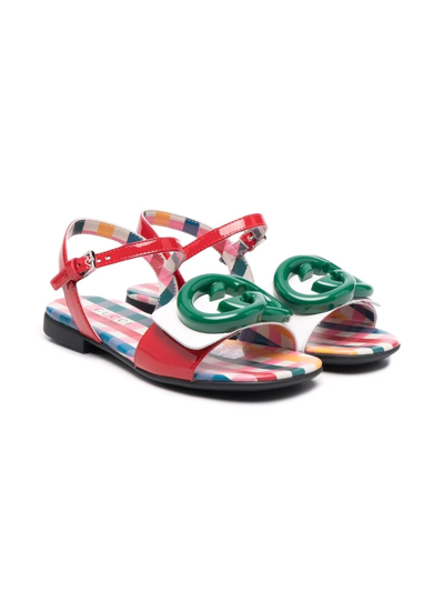 Gucci Kids' Interlocking G Leather Sandals In Multi