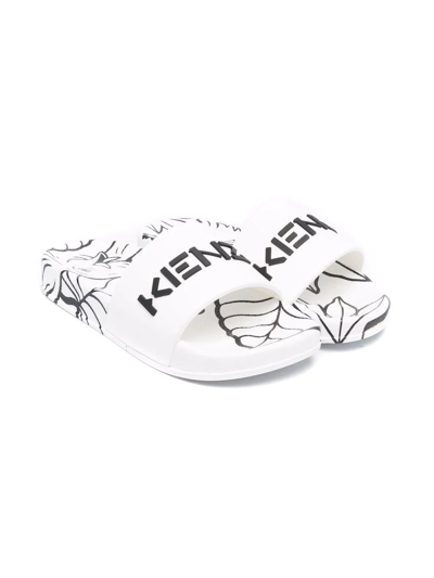 Kenzo Kids' Logo-print Slip-on Sandals In White