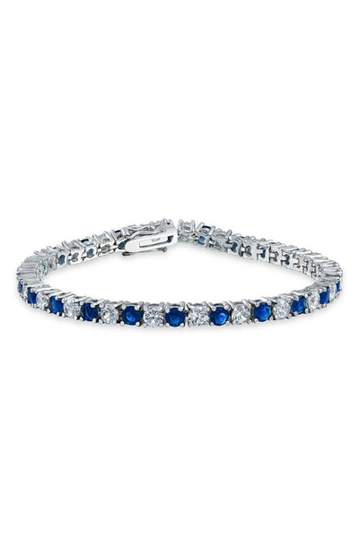 Bling Jewelry Sterling Silver Cz Tennis Bracelet In Blue