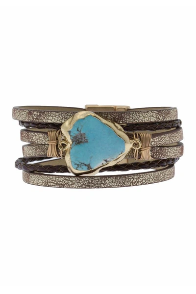 Saachi Braided Turquoise Leather Bracelet In Bronze