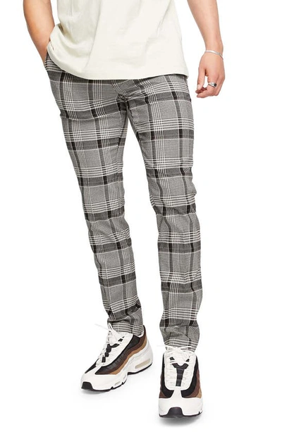 Topman Skinny Check Trousers In Neutral And Navy In Brown