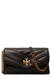 Tory Burch Kira Chevron Quilted Leather Wallet On A Chain In Black