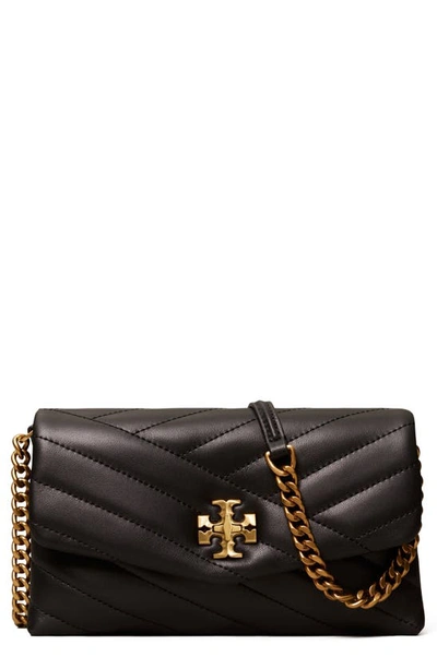 Tory Burch Kira Chevron Quilted Leather Wallet On A Chain In Black