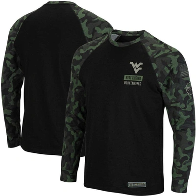 Colosseum Men's Black West Virginia Mountaineers Oht Military-inspired Appreciation Camo Raglan Long Sleeve T-