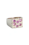 Bleue Burnham Rose Garden Recycled Sterling Silver Sapphire Signet Ring In Silver/ Pink