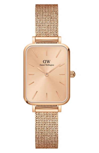 Daniel Wellington Quadro Unitone Mesh Strap Watch, 20mm X 26mm In Rose Gold Unitone