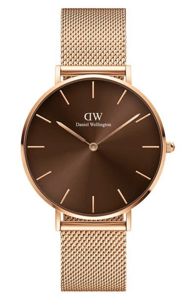 Daniel Wellington Petite Evergold Mesh Strap Watch, 36mm In Rose Gold/ Amber