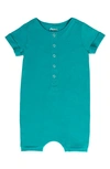 Rags To Raches Essentials Rolled Short Sleeve Henley Romper In Teal