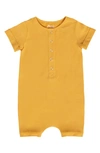 Rags To Raches Essentials Rolled Short Sleeve Henley Romper In Honey