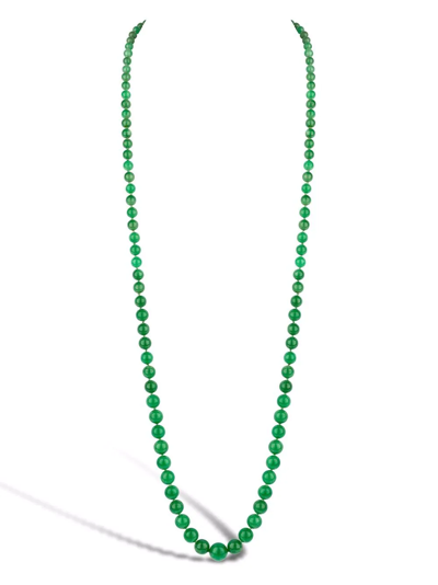 Pre-owned Pragnell Vintage Platinum Edwardian Jade Bead Necklace In Green