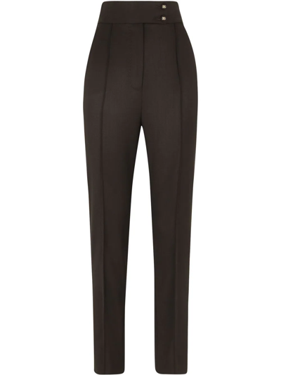 Dolce & Gabbana Logo-plaque High-waisted Tailored Trousers In Black