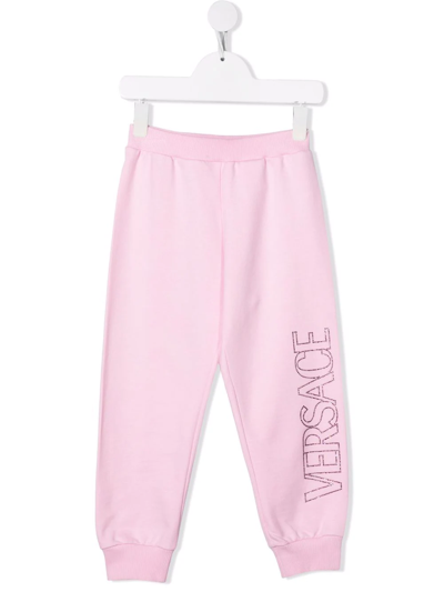 Versace Kids' Embellished-logo Track Pants In Pink