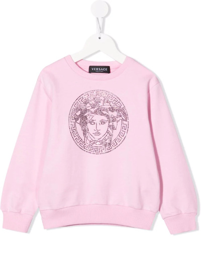Versace Kids' Medusa Crystal-embellished Sweatshirt In Pink