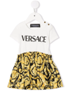 Versace Kids' Barocco Logo-print Organic-cotton T-shirt Dress 6-36 Months In White