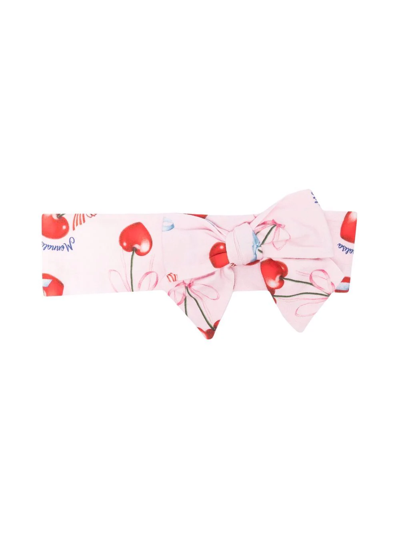 Monnalisa Babies' Cherry Print Bow Headband In Pink