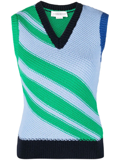 Victoria Beckham Striped-knit Vest Top In Grün