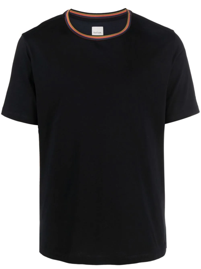 Paul Smith Striped-collar Relaxed-fit Organic-cotton T-shirt In Black