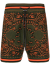 Amiri Bandana-jacquard Cotton And Cashmere-blend Drawstring Shorts In Brown