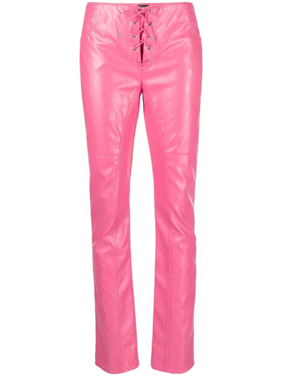 Blumarine Faux-leather Slim-fit Trousers In Fuchsia
