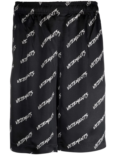 Vetements Monogram-logo Satin Shorts In Black