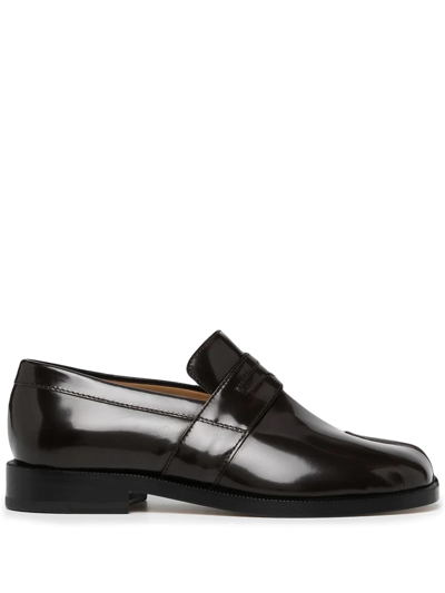 Maison Margiela 20mm Tabi Brushed Leather Loafers In Black