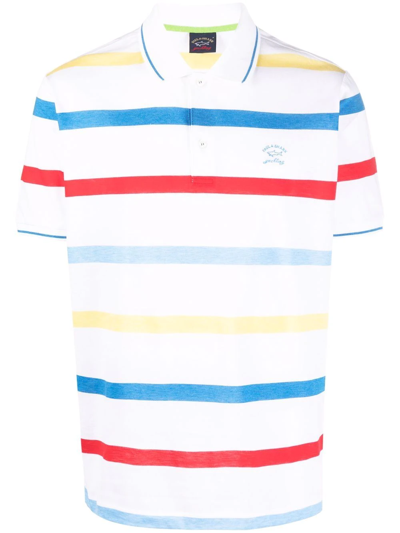 Paul & Shark Striped Short-sleeve Polo Shirt In Weiss