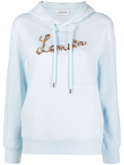 Lanvin Crystal-embellished Logo Hoodie In Blue