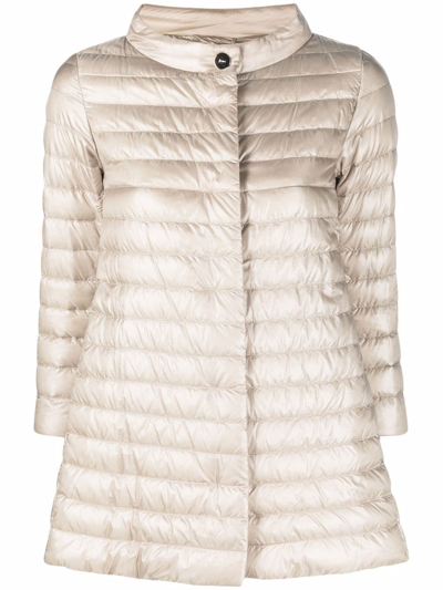 Herno Button-up Padded Coat In Neutrals