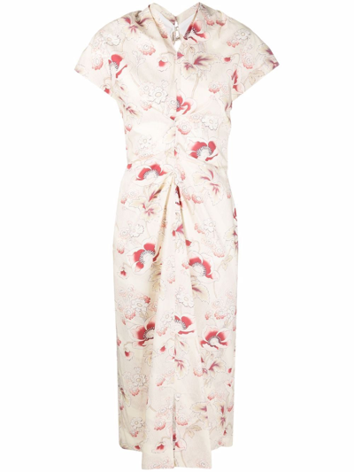 Colville Foral-print Ruched Midi Dress In Beige